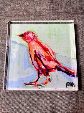 Lauren Dunn "Visiting Cardinal" Acrylic Art Block - Freestanding Bird Decor 4x4